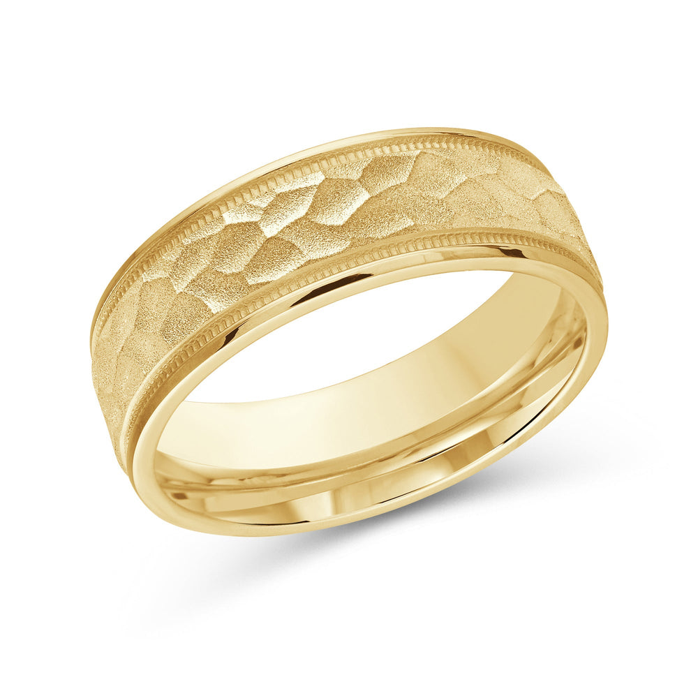 Hammered Men's Band with 18KT Yellow Gold / 7 Cut Diamond in 14KT Yellow Gold / 7 view 2
