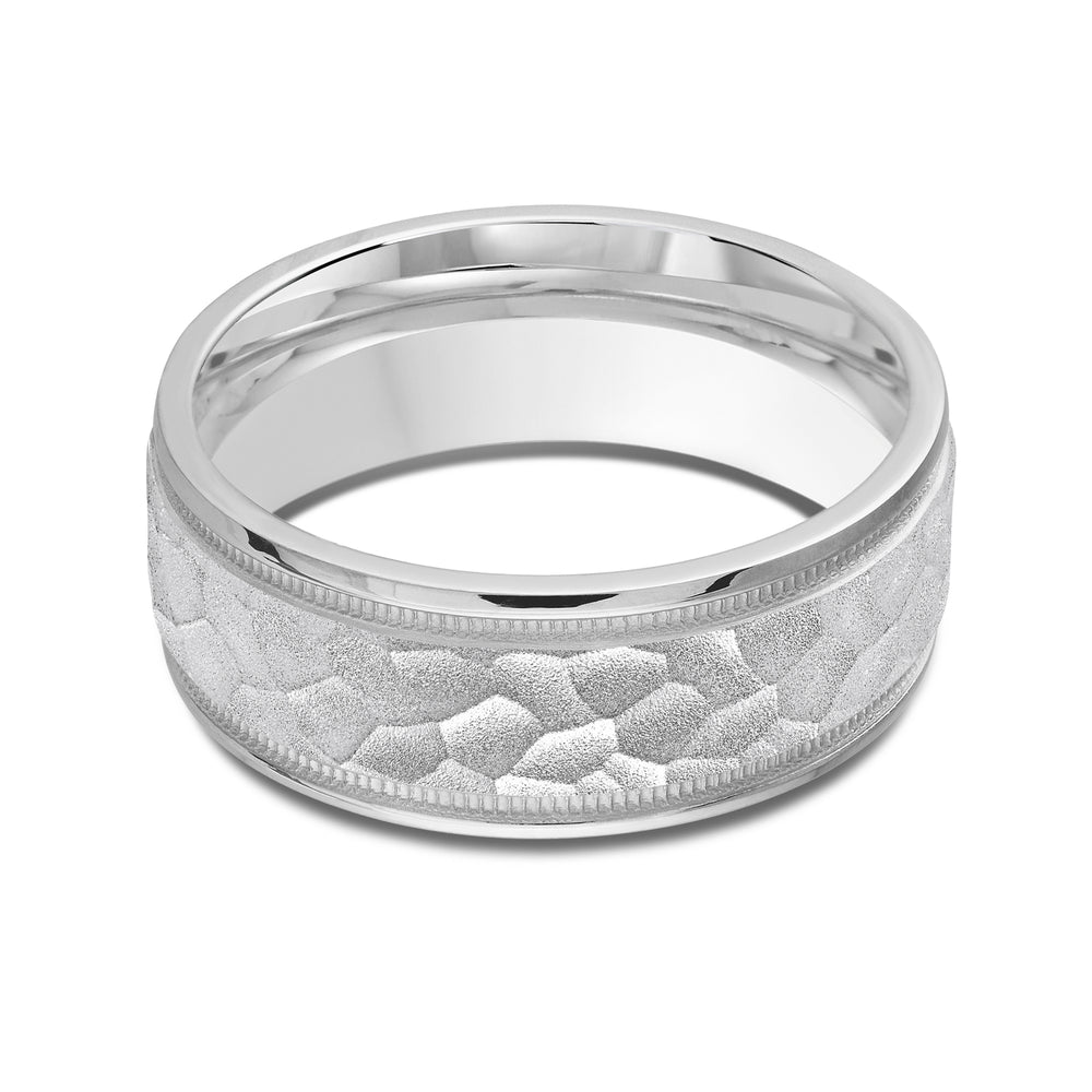 Hammered Men's Band with Platinum / 8 Cut Diamond in 14KT Platinum / 8 view 1
