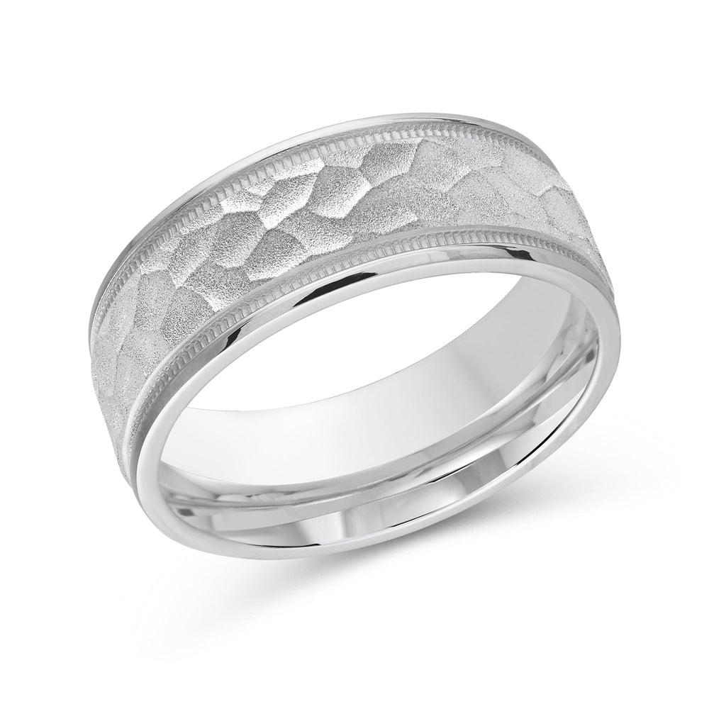 Hammered Men's Band with Platinum / 8 Cut Diamond in 14KT Platinum / 8 view 2
