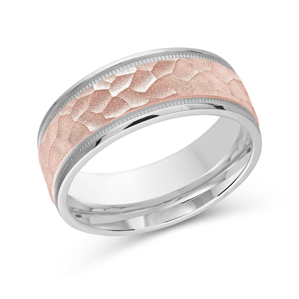 Two Tone Hammered Men's Band with 18KT White & Rose Gold / 8 Cut Diamond in 14KT White & Rose Gold / 8 view 2
