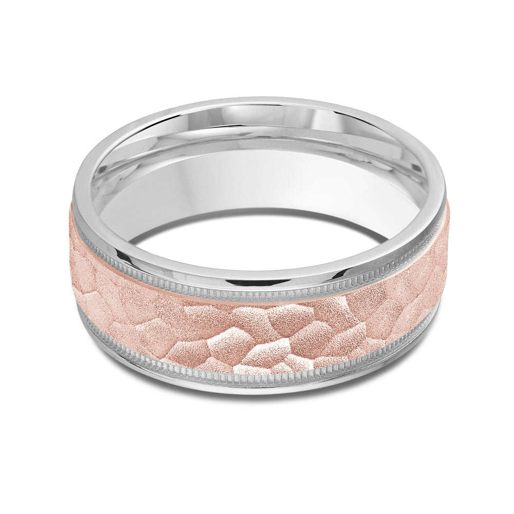 Two Tone Hammered Men's Band with 18KT White & Rose Gold / 8 Cut Diamond in 14KT White & Rose Gold / 8 view 1
