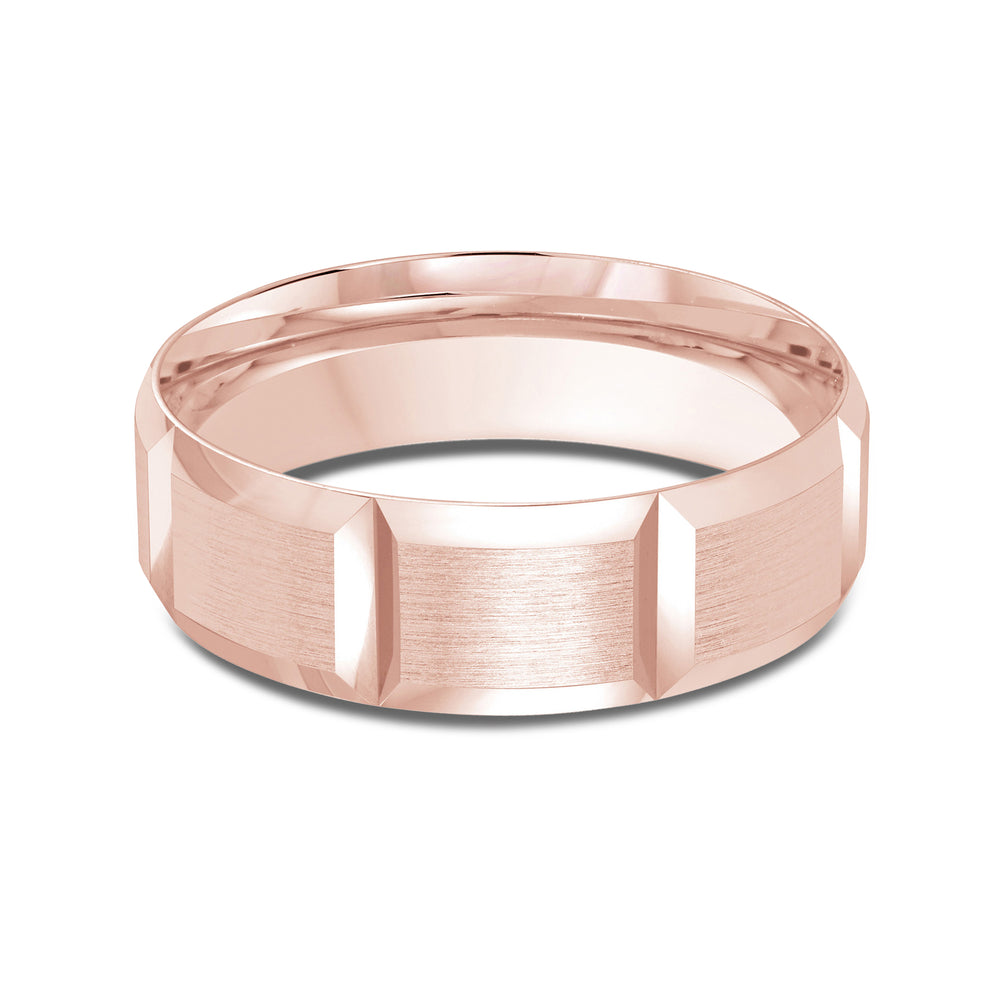 Classic Block Men's Band with 18KT Rose Gold / 7 Cut Diamond in 14KT Rose Gold / 7 view 1
