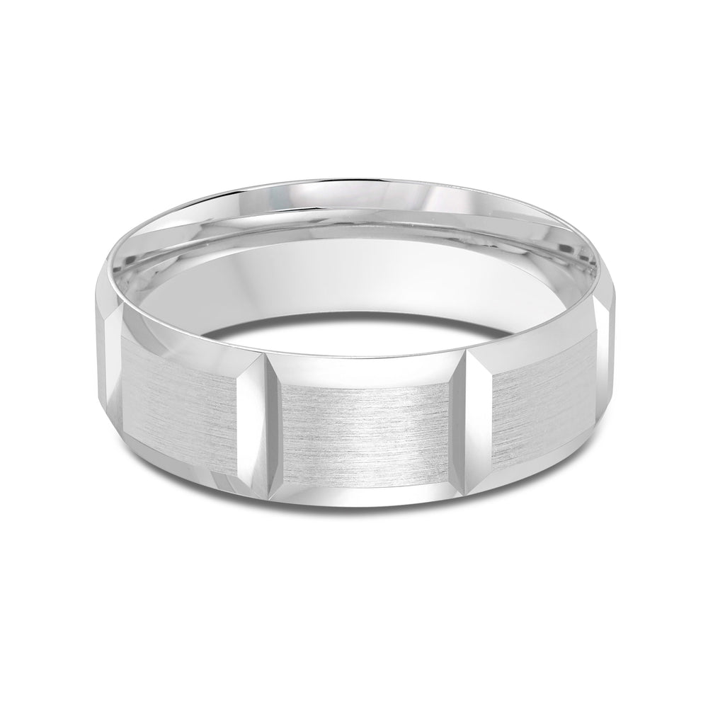 Classic Block Men's Band with Platinum / 7 Cut Diamond in 14KT Platinum / 7 view 1
