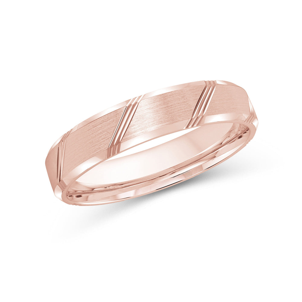 Striped Beveled Edge Men's Band with 18KT Rose Gold / 4 Cut Diamond in 14KT Rose Gold / 4 view 2

