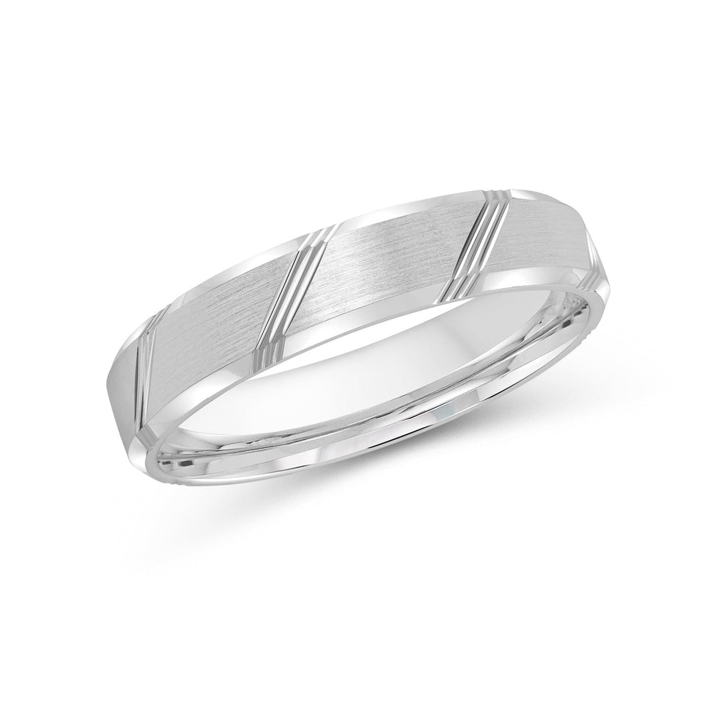 Striped Beveled Edge Men's Band with Platinum / 4 Cut Diamond in 14KT Platinum / 4 view 2
