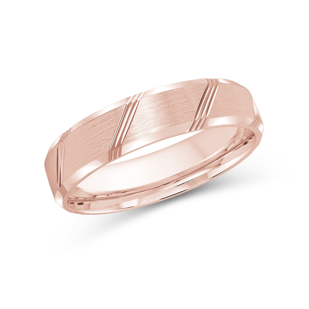 Striped Beveled Edge Men's Band with 18KT Rose Gold / 5 Cut Diamond in 14KT Rose Gold / 5 view 2
