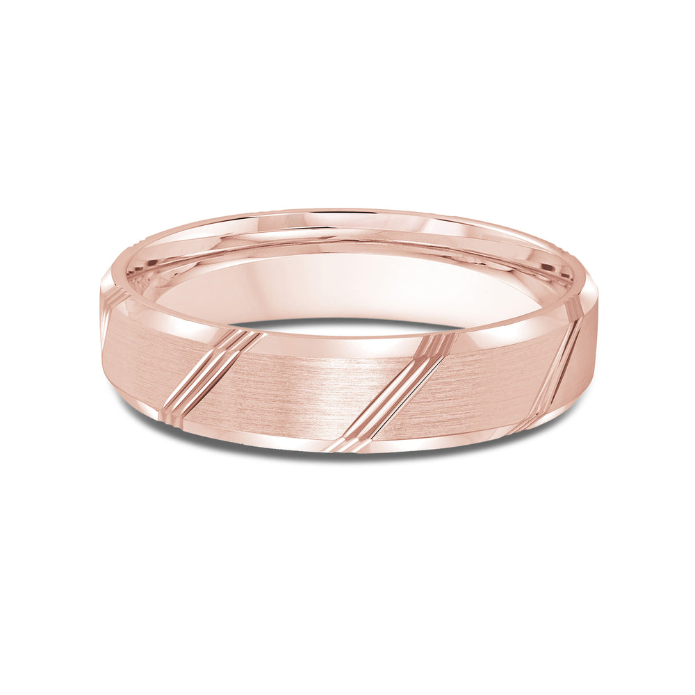 Striped Beveled Edge Men's Band with 18KT Rose Gold / 5 Cut Diamond in 14KT Rose Gold / 5 view 1
