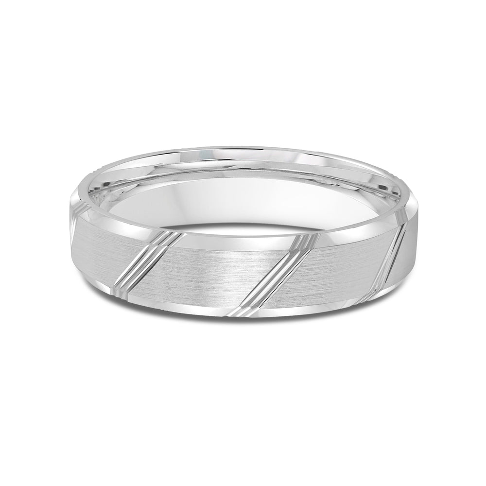 Striped Beveled Edge Men's Band with Platinum / 5 Cut Diamond in 14KT Platinum / 5 view 1
