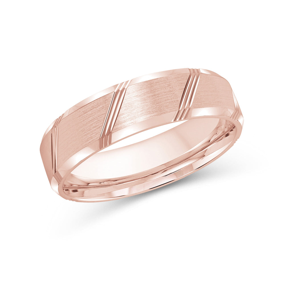 Striped Beveled Edge Men's Band with 18KT Rose Gold / 6 Cut Diamond in 14KT Rose Gold / 6 view 2
