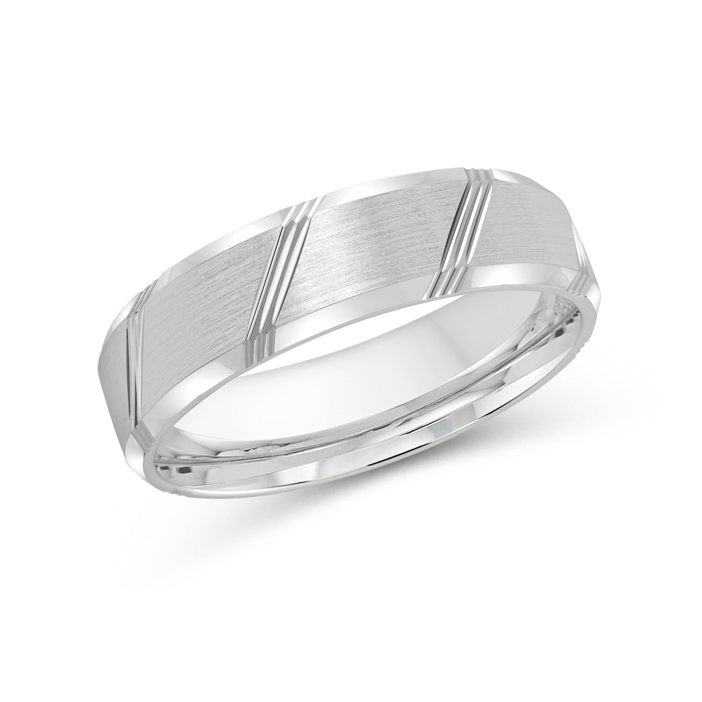 Striped Beveled Edge Men's Band with Platinum / 6 Cut Diamond in 14KT Platinum / 6 view 2
