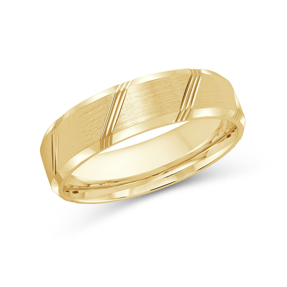 Striped Beveled Edge Men's Band with 18KT Yellow Gold / 6 Cut Diamond in 14KT Yellow Gold / 6 view 2

