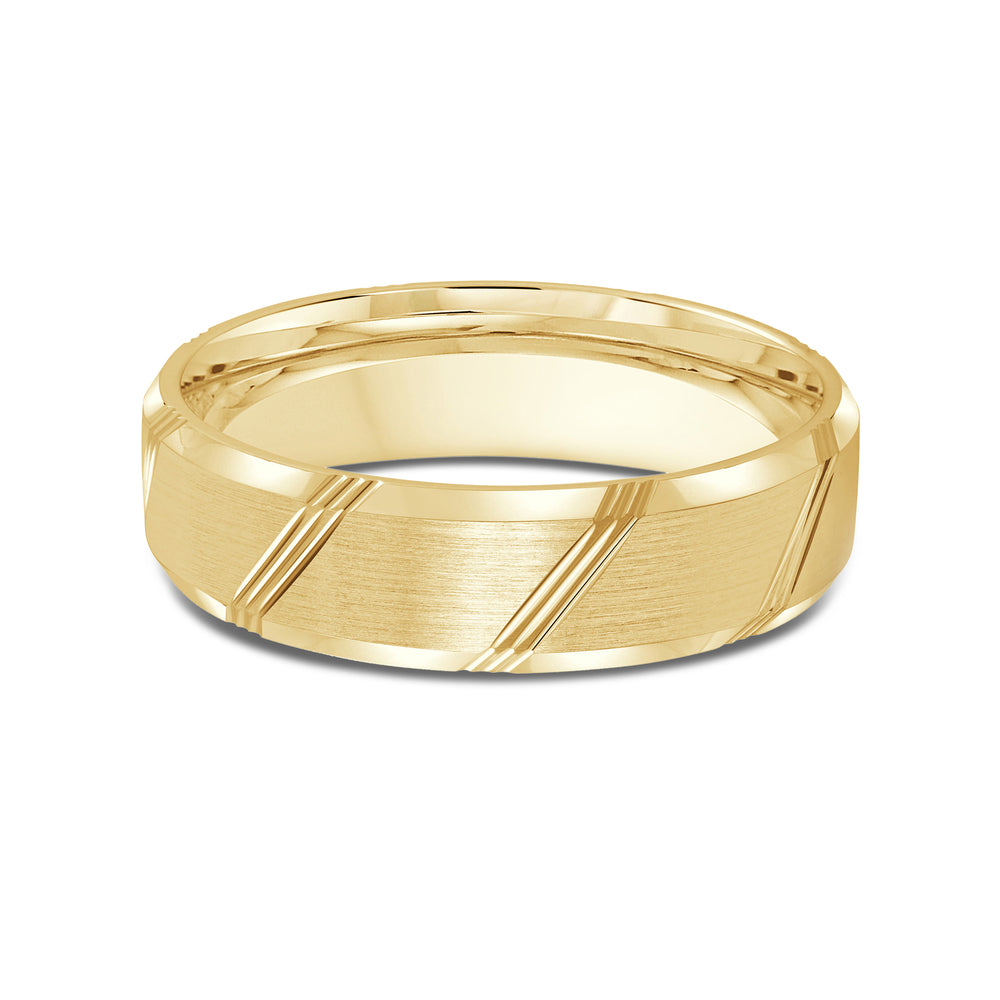 Striped Beveled Edge Men's Band with 18KT Yellow Gold / 6 Cut Diamond in 14KT Yellow Gold / 6 view 1

