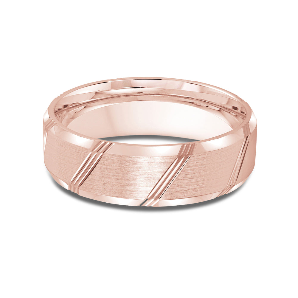 Striped Beveled Edge Men's Band with 18KT Rose Gold / 7 Cut Diamond in 14KT Rose Gold / 7 view 1
