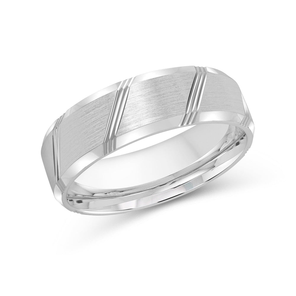 Striped Beveled Edge Men's Band with Platinum / 7 Cut Diamond in 14KT Platinum / 7 view 2
