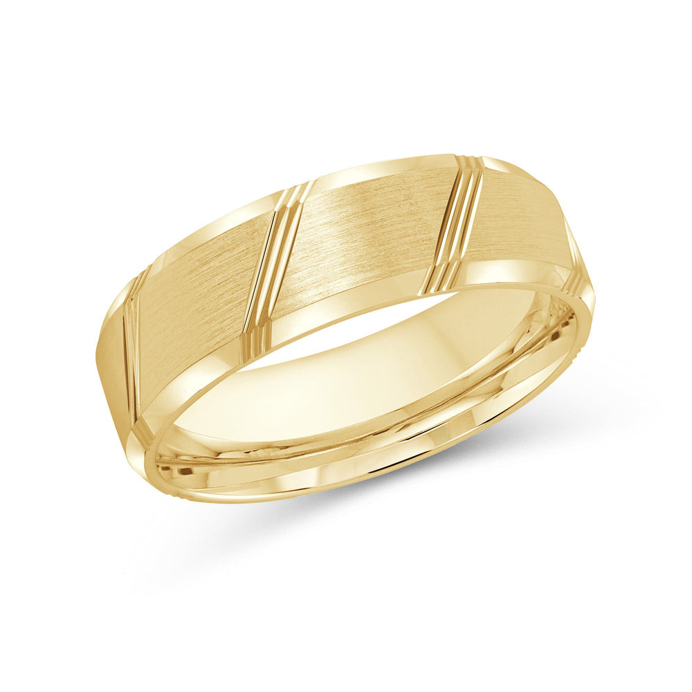 Striped Beveled Edge Men's Band with 18KT Yellow Gold / 7 Cut Diamond in 14KT Yellow Gold / 7 view 2
