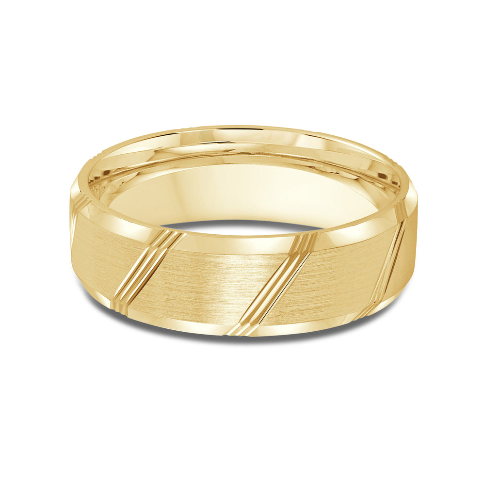 Striped Beveled Edge Men's Band with 18KT Yellow Gold / 7 Cut Diamond in 14KT Yellow Gold / 7 view 1
