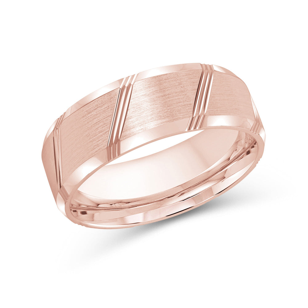 Striped Beveled Edge Men's Band with 18KT Rose Gold / 8 Cut Diamond in 14KT Rose Gold / 8 view 2

