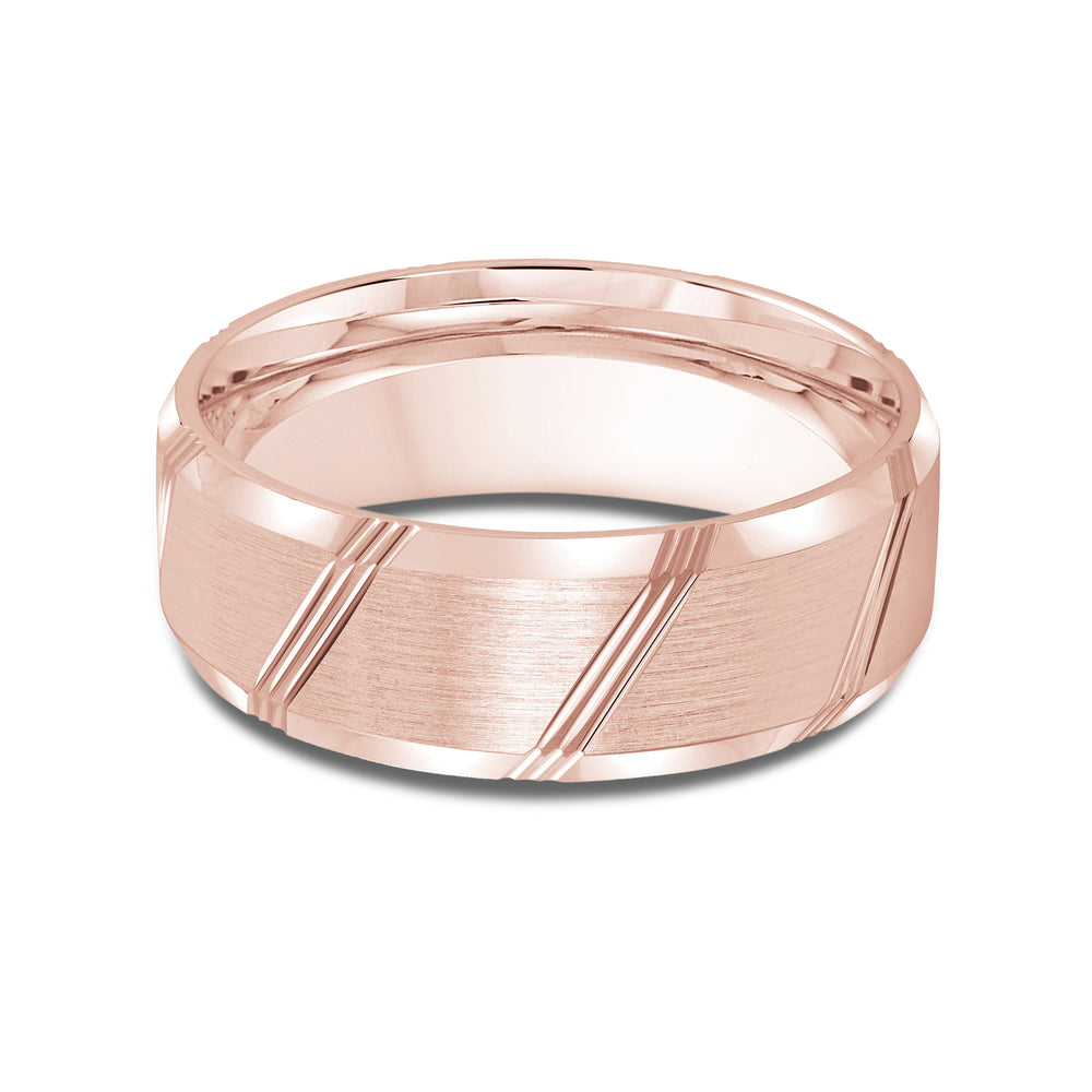 Striped Beveled Edge Men's Band with 18KT Rose Gold / 8 Cut Diamond in 14KT Rose Gold / 8 view 1
