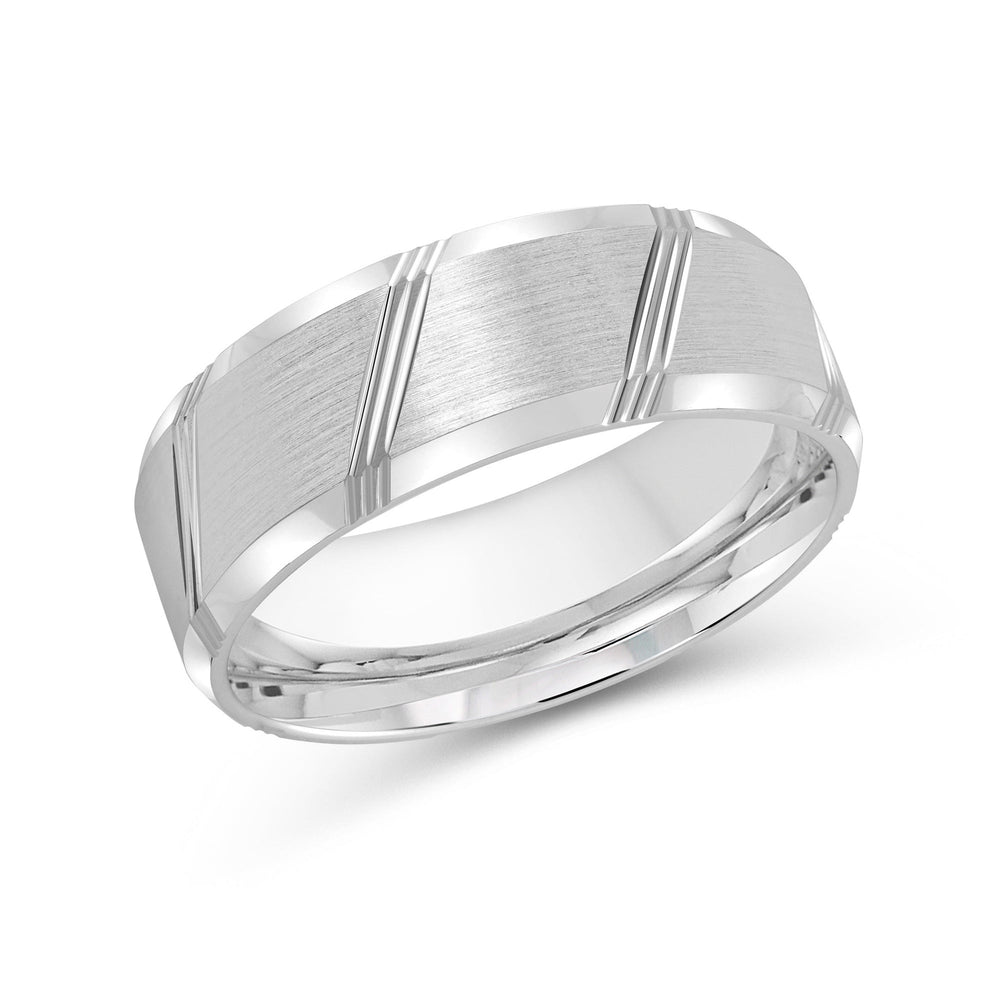 Striped Beveled Edge Men's Band with Platinum / 8 Cut Diamond in 14KT Platinum / 8 view 2
