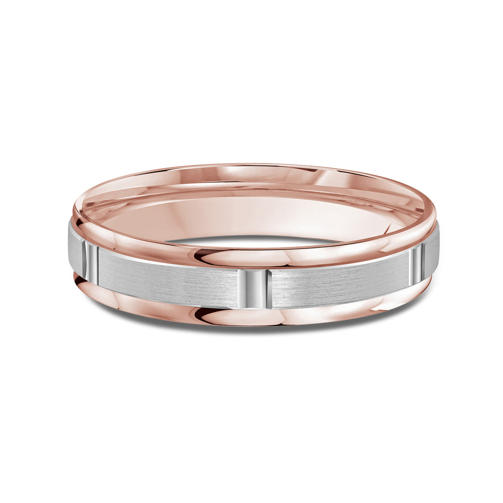 Two Tone Horizon Channel Men's Band with 18KT Rose & White Gold / 4 Cut Diamond in 14KT Rose & White Gold / 4 view 1
