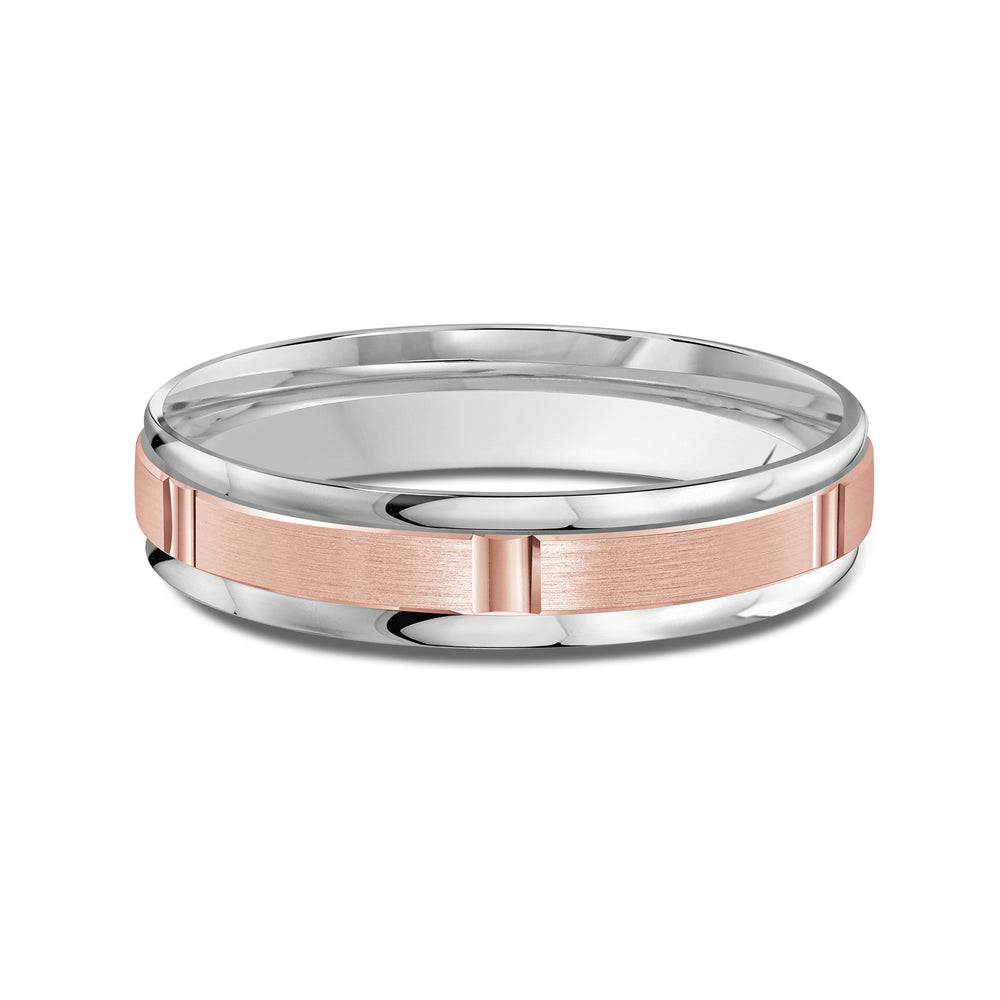Two Tone Horizon Channel Men's Band with 18KT White & Rose Gold / 4 Cut Diamond in 14KT White & Rose Gold / 4 view 1
