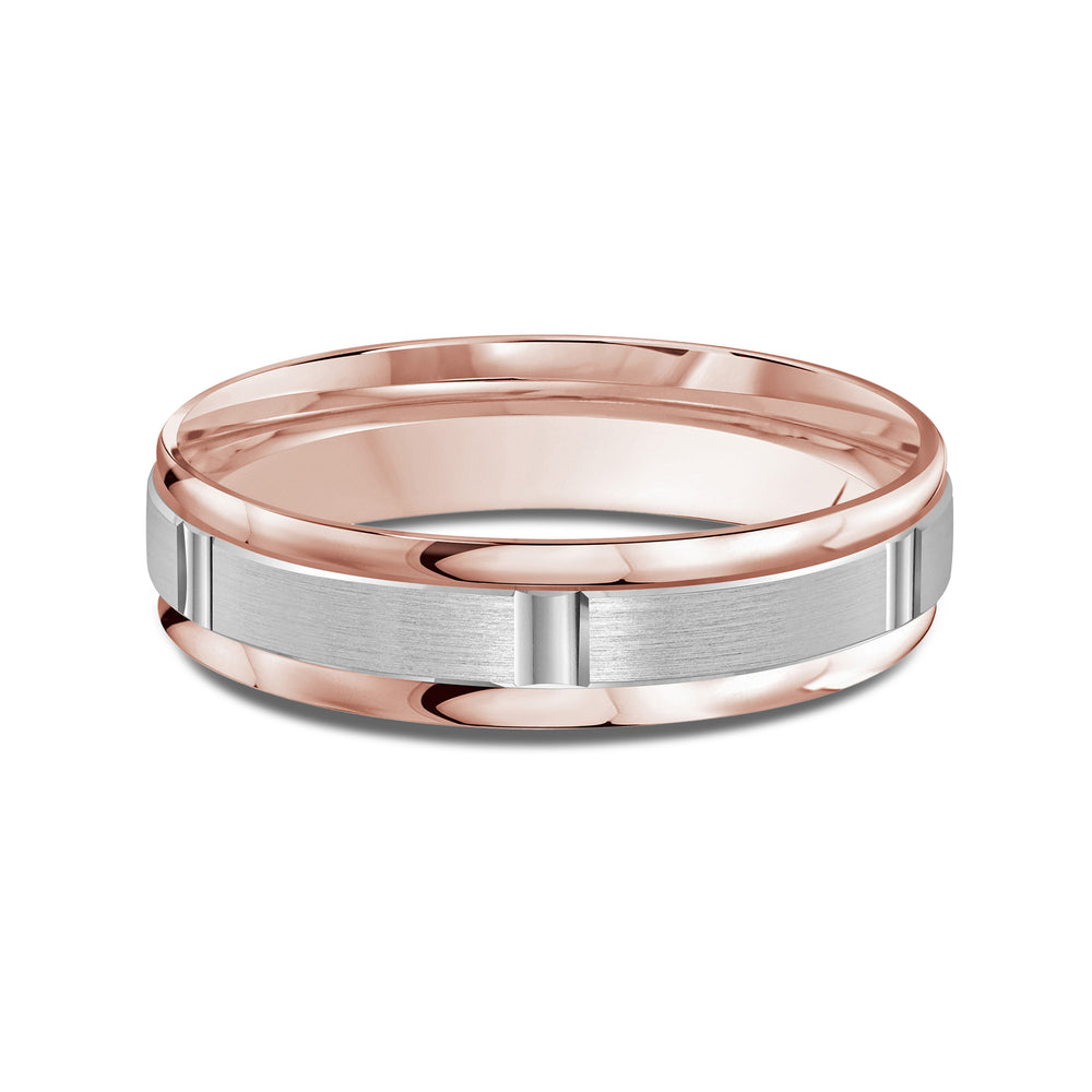 Two Tone Horizon Channel Men's Band with 18KT Rose & White Gold / 5 Cut Diamond in 14KT Rose & White Gold / 5 view 1
