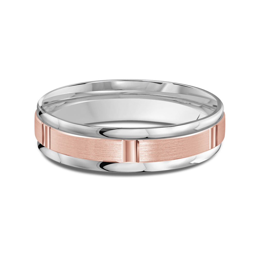 Two Tone Horizon Channel Men's Band with 18KT White & Rose Gold / 5 Cut Diamond in 14KT White & Rose Gold / 5 view 1
