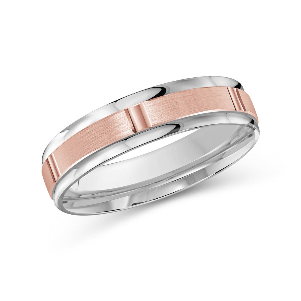 Two Tone Horizon Channel Men's Band with 18KT White & Rose Gold / 5 Cut Diamond in 14KT White & Rose Gold / 5 view 2
