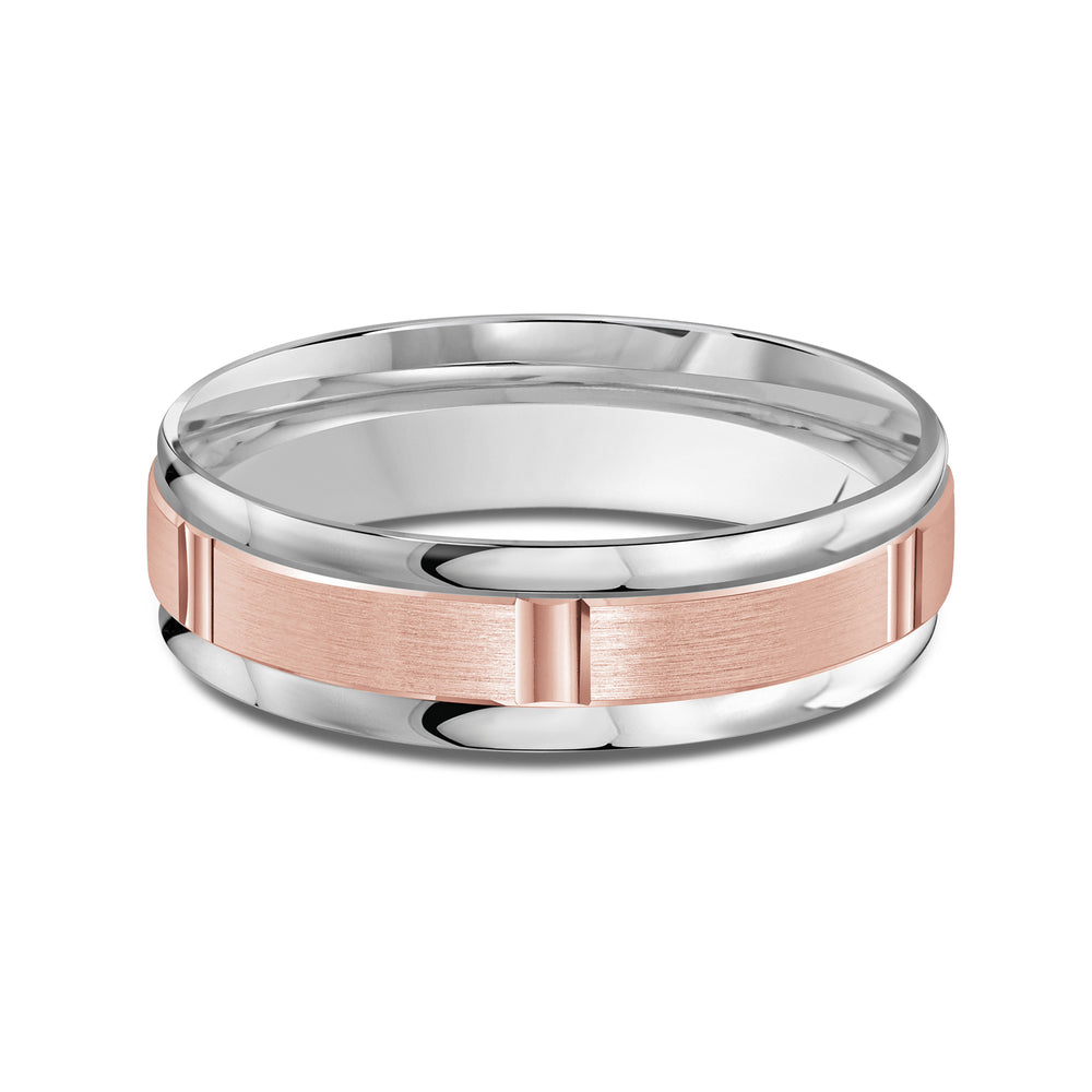 Two Tone Horizon Channel Men's Band with 18KT White & Rose Gold / 6 Cut Diamond in 14KT White & Rose Gold / 6 view 1
