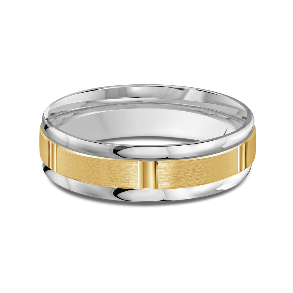 Two Tone Horizon Channel Men's Band with 18KT White & Yellow Gold / 6 Cut Diamond in 14KT White & Yellow Gold / 6 view 1
