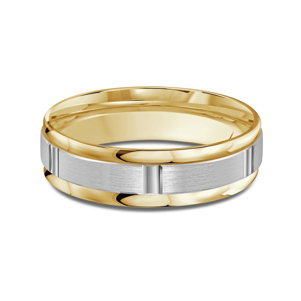 Two Tone Horizon Channel Men's Band with 18KT Yellow & White Gold / 6 Cut Diamond in 14KT Yellow & White Gold / 6 view 1
