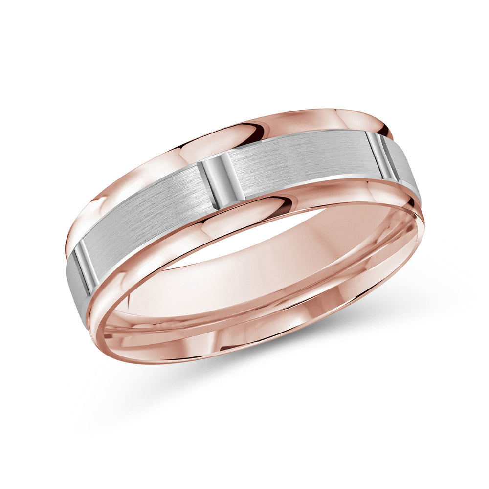 Two Tone Horizon Channel Men's Band with 18KT Rose & White Gold / 7 Cut Diamond in 14KT Rose & White Gold / 7 view 2
