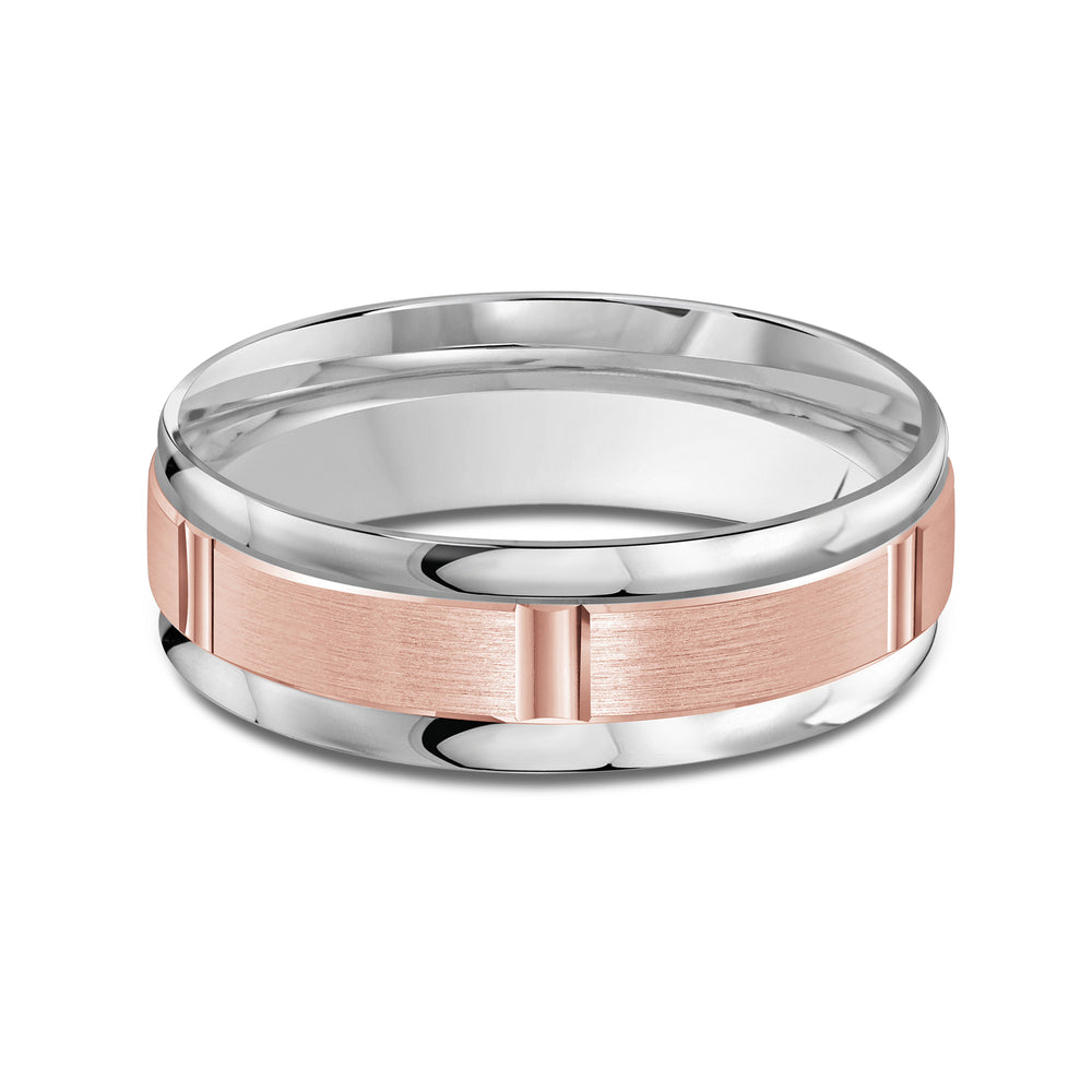 Two Tone Horizon Channel Men's Band with 18KT White & Rose Gold / 7 Cut Diamond in 14KT White & Rose Gold / 7 view 1
