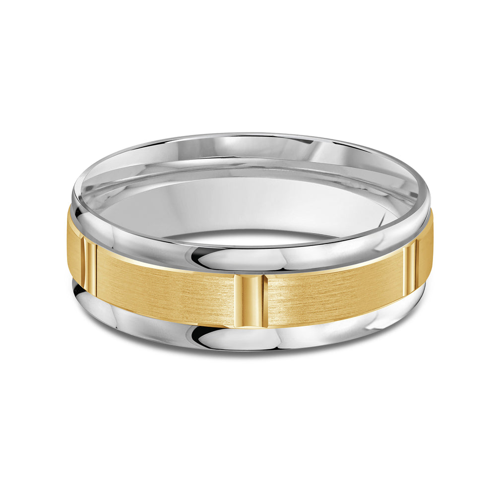 Two Tone Horizon Channel Men's Band with 18KT White & Yellow Gold / 7 Cut Diamond in 14KT White & Yellow Gold / 7 view 1
