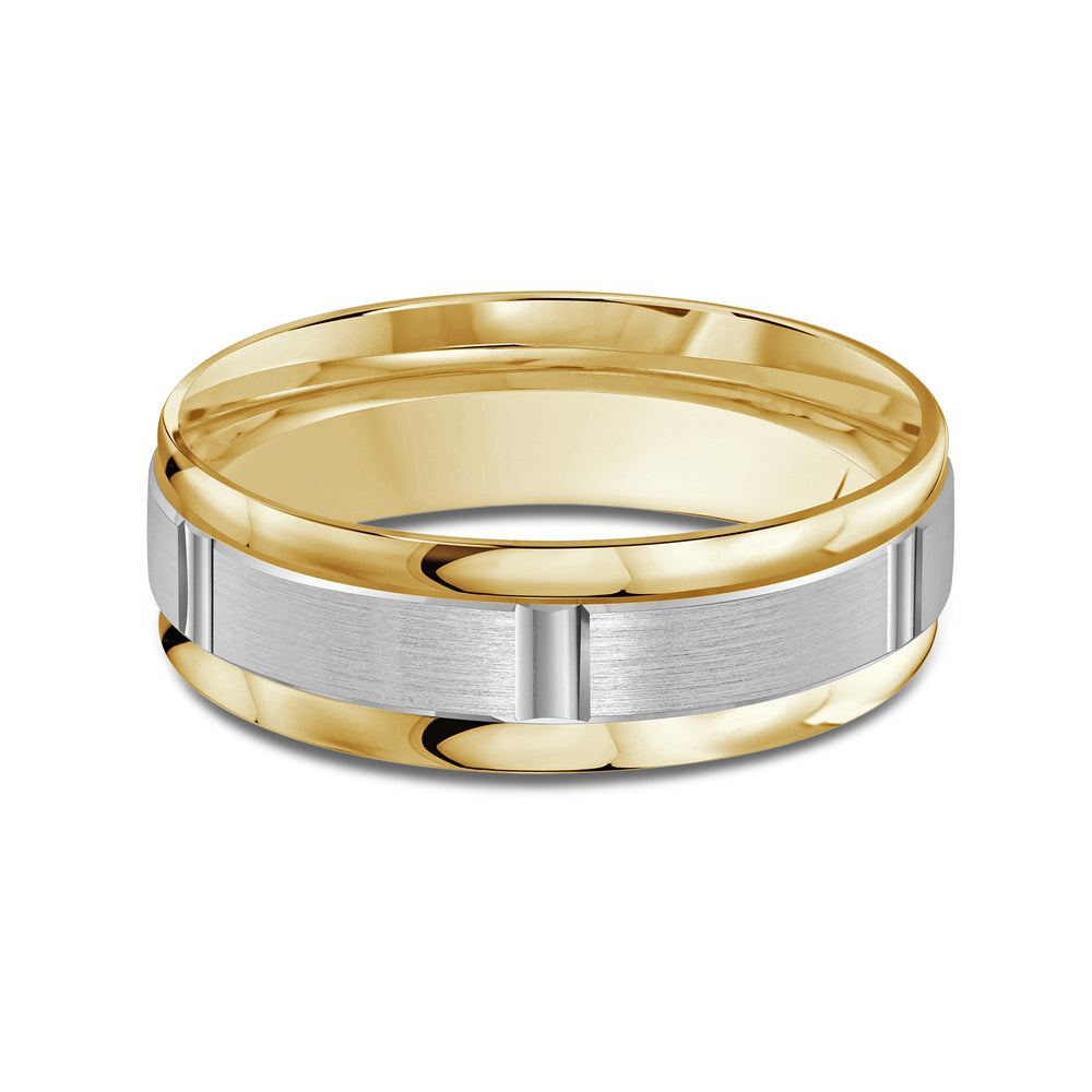 Two Tone Horizon Channel Men's Band with 18KT Yellow & White Gold / 7 Cut Diamond in 14KT Yellow & White Gold / 7 view 1
