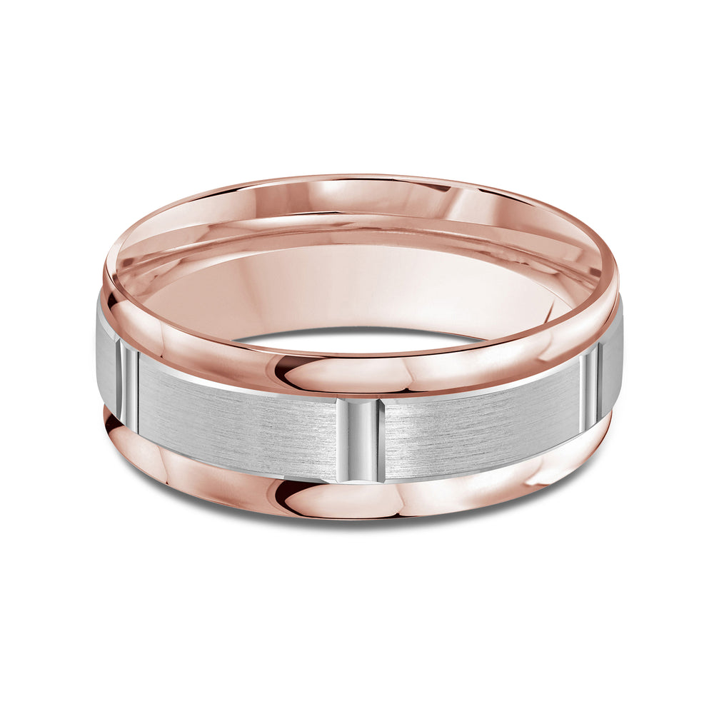 Two Tone Horizon Channel Men's Band with 18KT Rose & White Gold / 8 Cut Diamond in 14KT Rose & White Gold / 8 view 1
