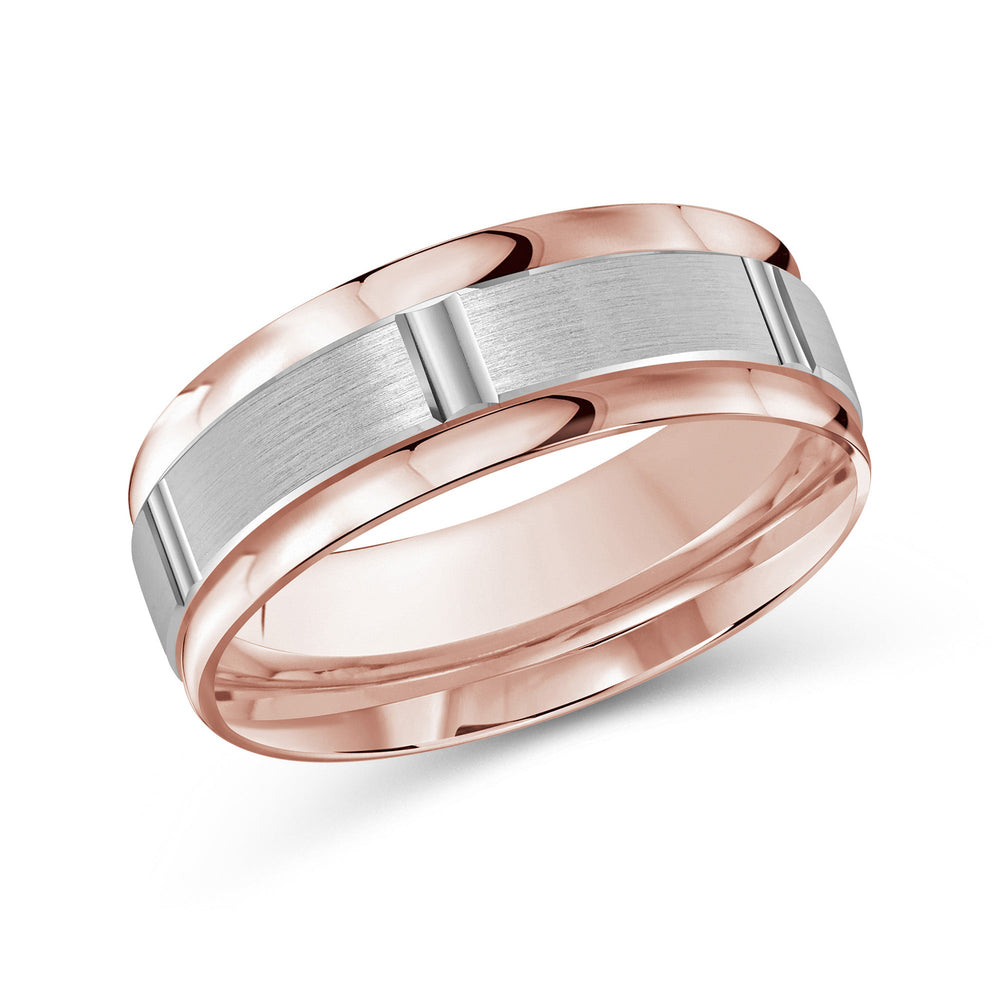 Two Tone Horizon Channel Men's Band with 18KT Rose & White Gold / 8 Cut Diamond in 14KT Rose & White Gold / 8 view 2
