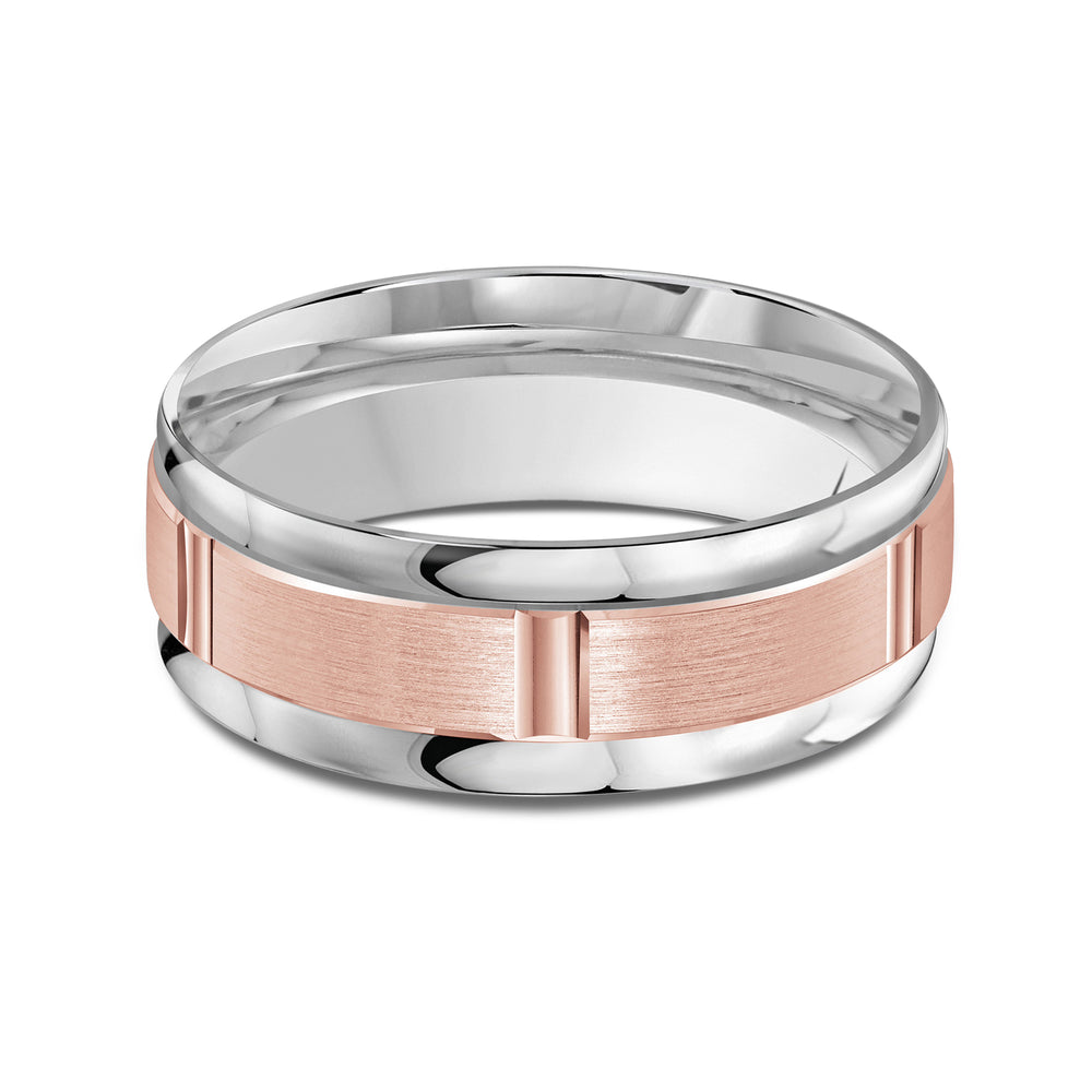 Two Tone Horizon Channel Men's Band with 18KT White & Rose Gold / 8 Cut Diamond in 14KT White & Rose Gold / 8 view 1

