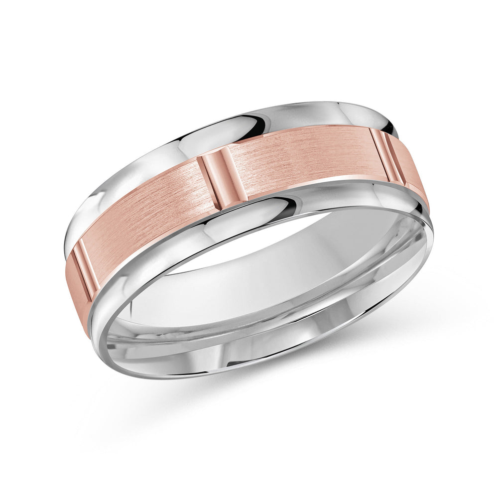 Two Tone Horizon Channel Men's Band with 18KT White & Rose Gold / 8 Cut Diamond in 14KT White & Rose Gold / 8 view 2
