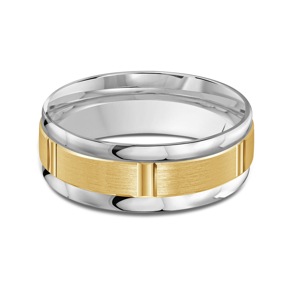 Two Tone Horizon Channel Men's Band with 18KT White & Yellow Gold / 8 Cut Diamond in 14KT White & Yellow Gold / 8 view 1
