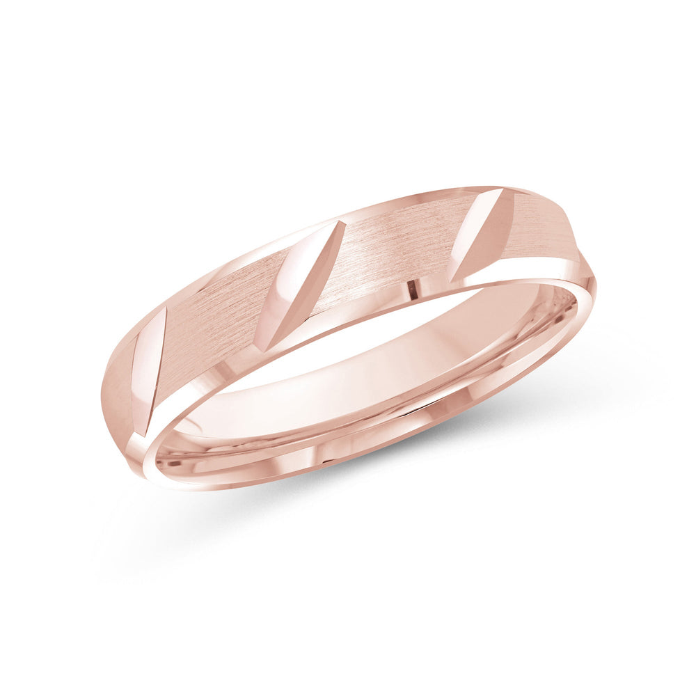 Grooved Diagonal Men's Band with 18KT Rose Gold / 4 Cut Diamond in 14KT Rose Gold / 4 view 2
