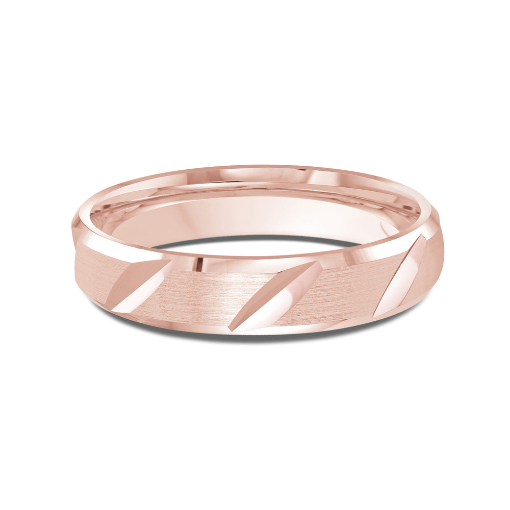 Grooved Diagonal Men's Band with 18KT Rose Gold / 4 Cut Diamond in 14KT Rose Gold / 4 view 1
