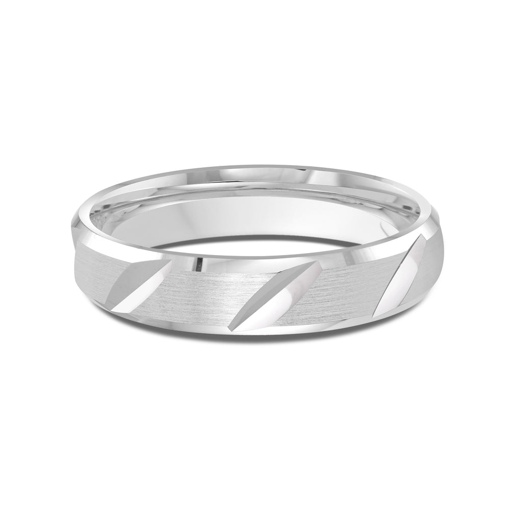 Grooved Diagonal Men's Band with Platinum / 4 Cut Diamond in 14KT Platinum / 4 view 1
