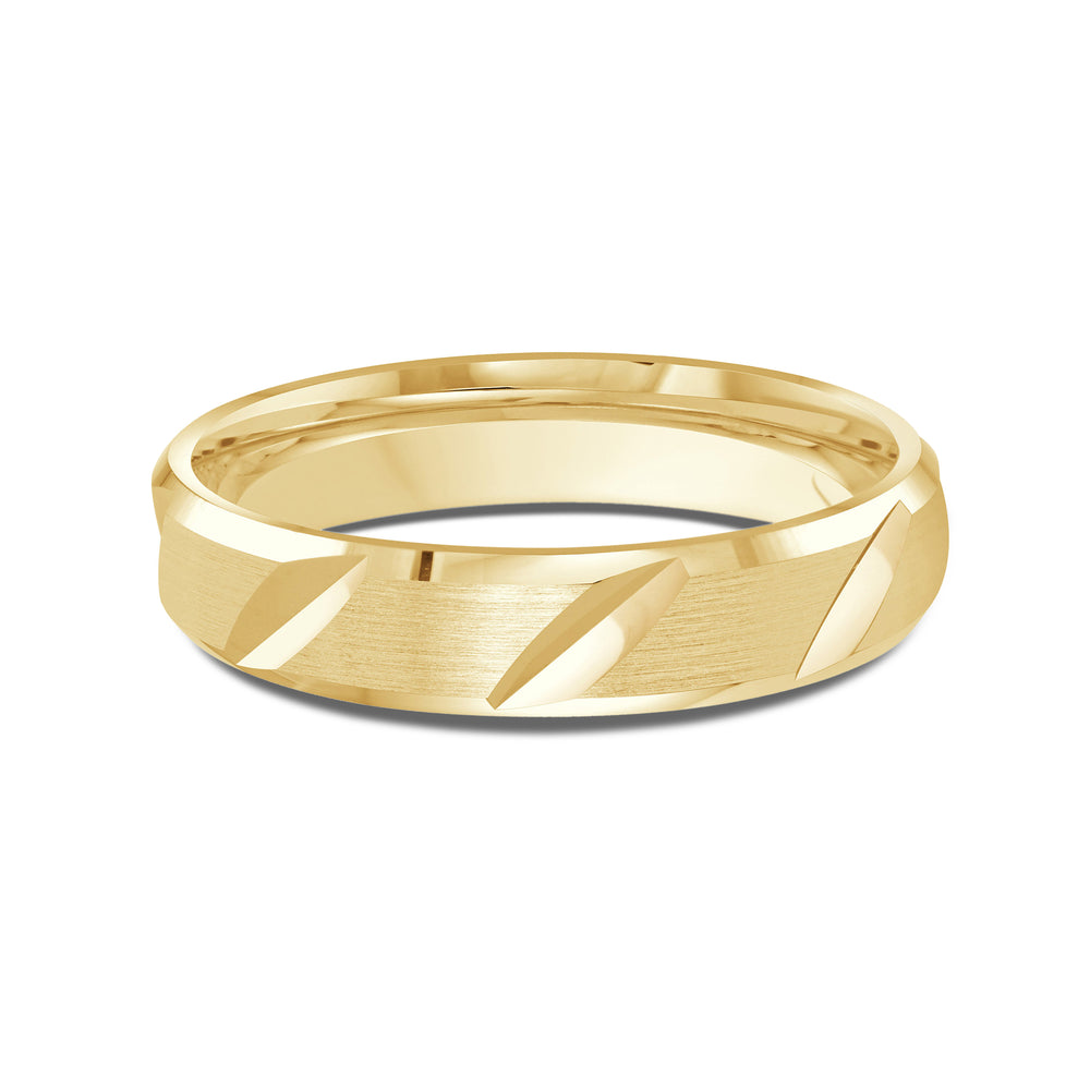 Grooved Diagonal Men's Band with 18KT Yellow Gold / 4 Cut Diamond in 14KT Yellow Gold / 4 view 1
