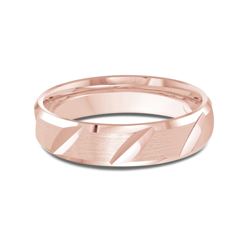 Grooved Diagonal Men's Band with 18KT Rose Gold / 5 Cut Diamond in 14KT Rose Gold / 5 view 1
