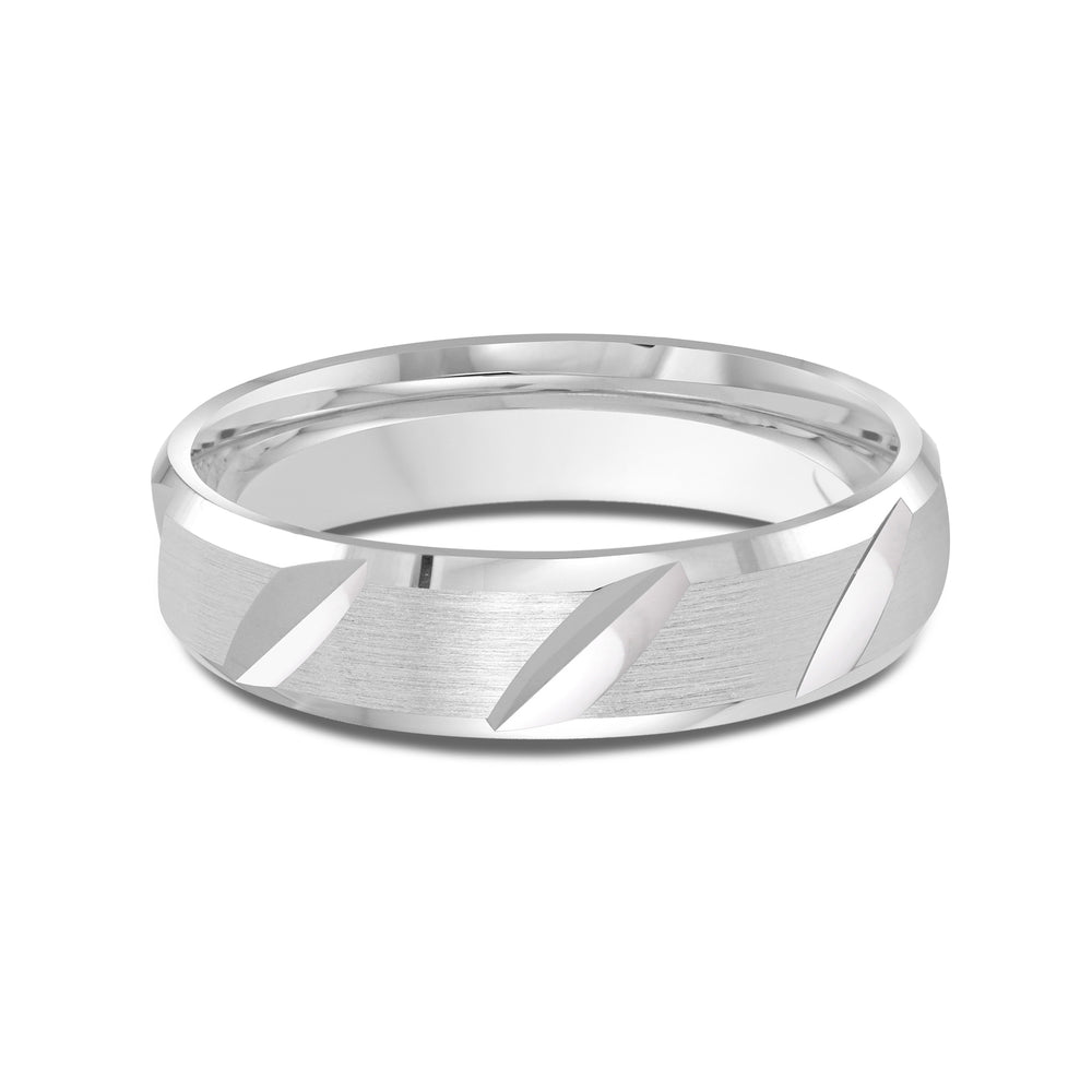 Grooved Diagonal Men's Band with Platinum / 5 Cut Diamond in 14KT Platinum / 5 view 1
