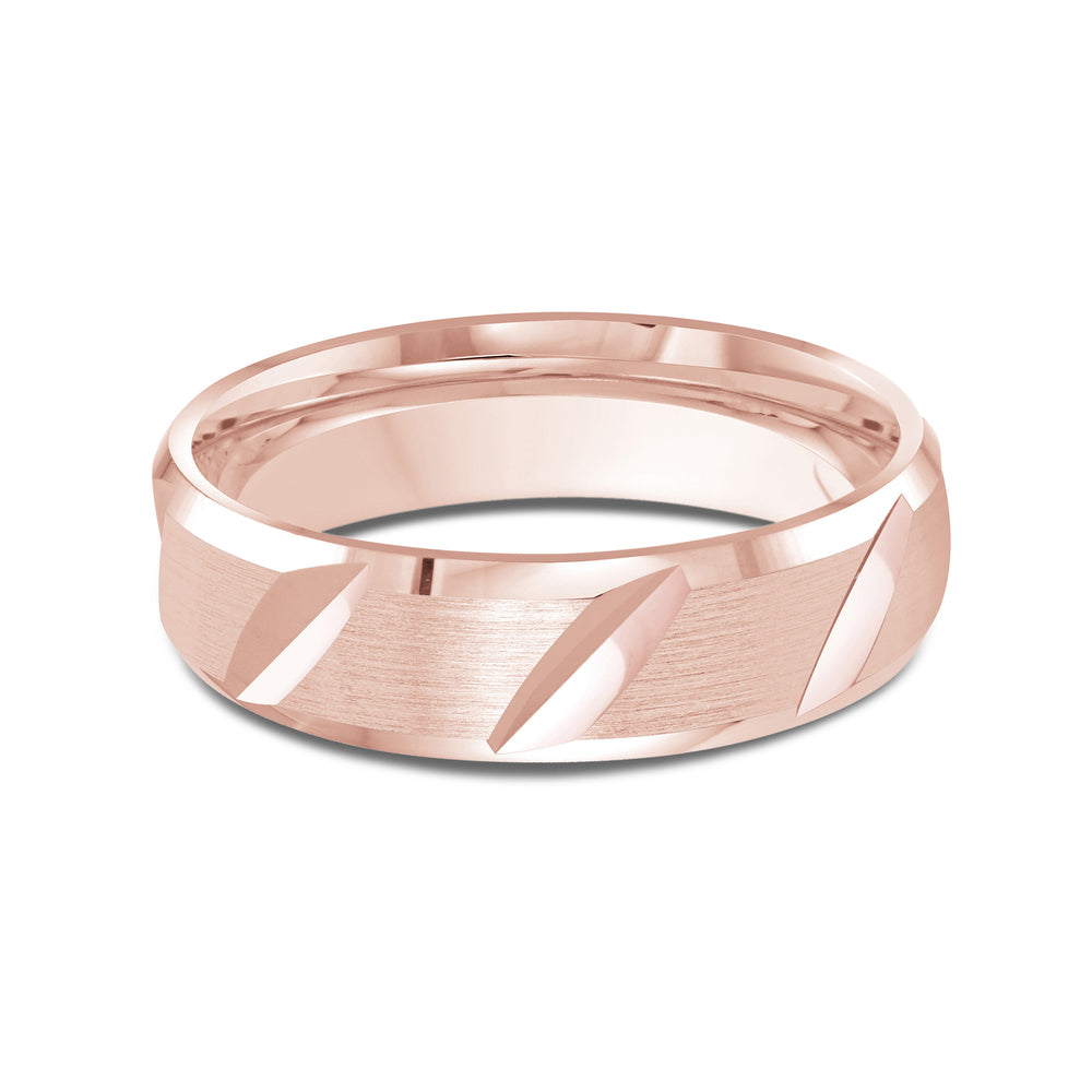 Grooved Diagonal Men's Band with 18KT Rose Gold / 6 Cut Diamond in 14KT Rose Gold / 6 view 1
