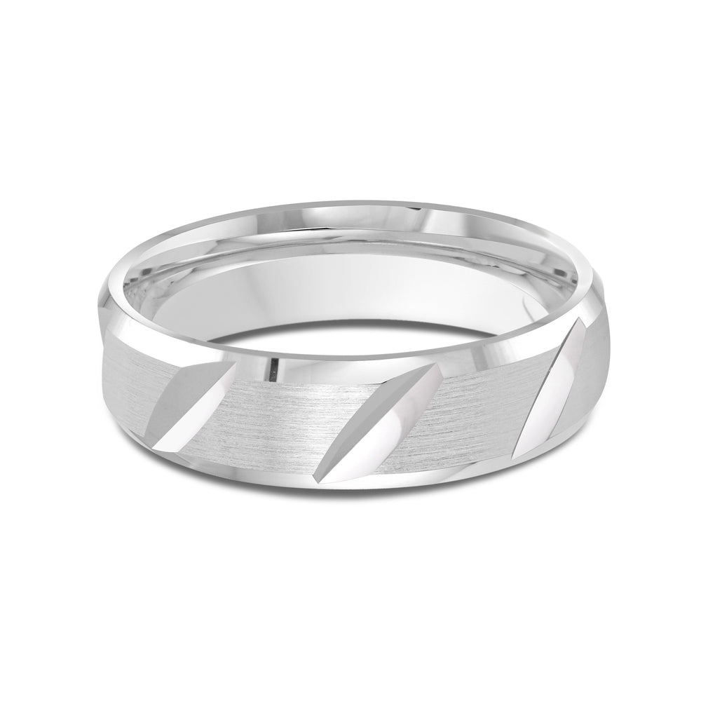 Grooved Diagonal Men's Band with Platinum / 6 Cut Diamond in 14KT Platinum / 6 view 1
