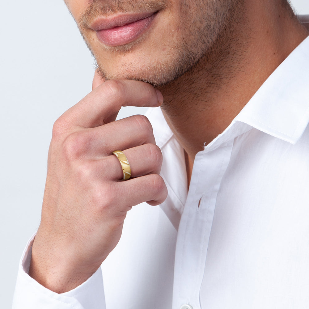 Grooved Diagonal Men's Band with Platinum / 6 Cut Diamond in 14KT Platinum / 6 view 3
