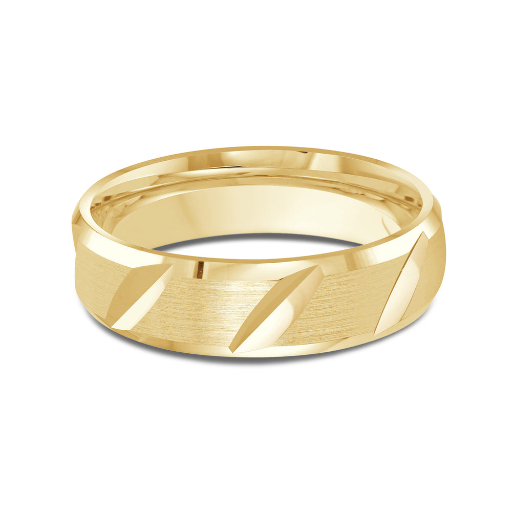 Grooved Diagonal Men's Band with 18KT Yellow Gold / 6 Cut Diamond in 14KT Yellow Gold / 6 view 1
